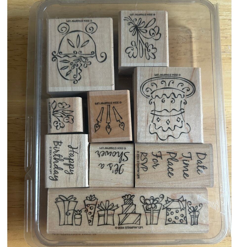 Stampin Up! Something to Celebrate Set of 9 Wood Mount Stamps Invitation